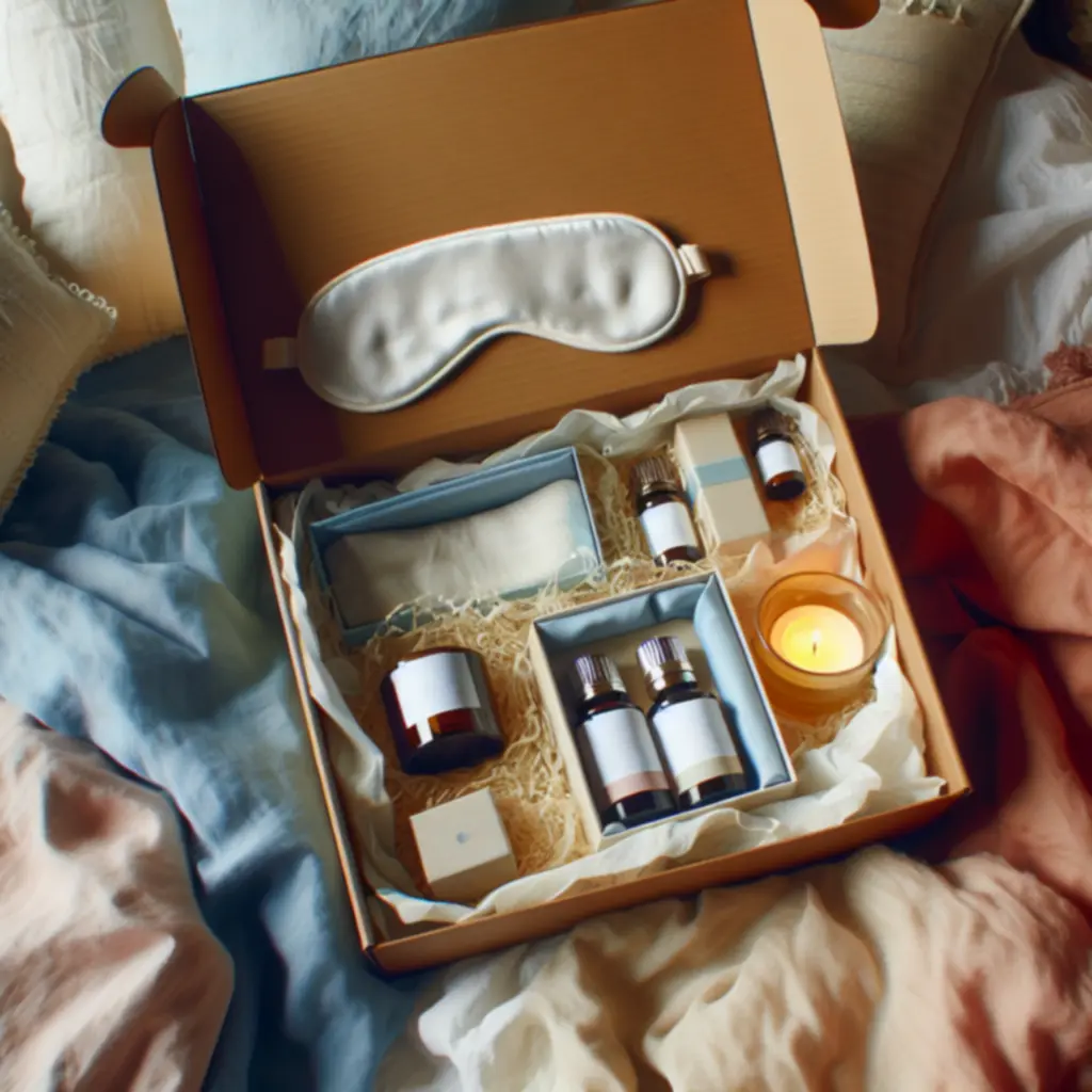 Zestaw prezentowy z aromatami SleepNexo zapakowany w minimalistyczne pudełko