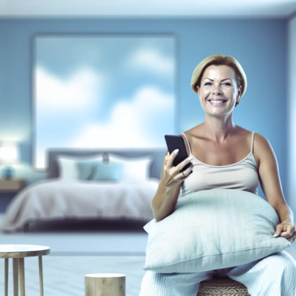 Zadowolona osoba relaksująca się w łóżku i przeglądająca opinie na laptopie