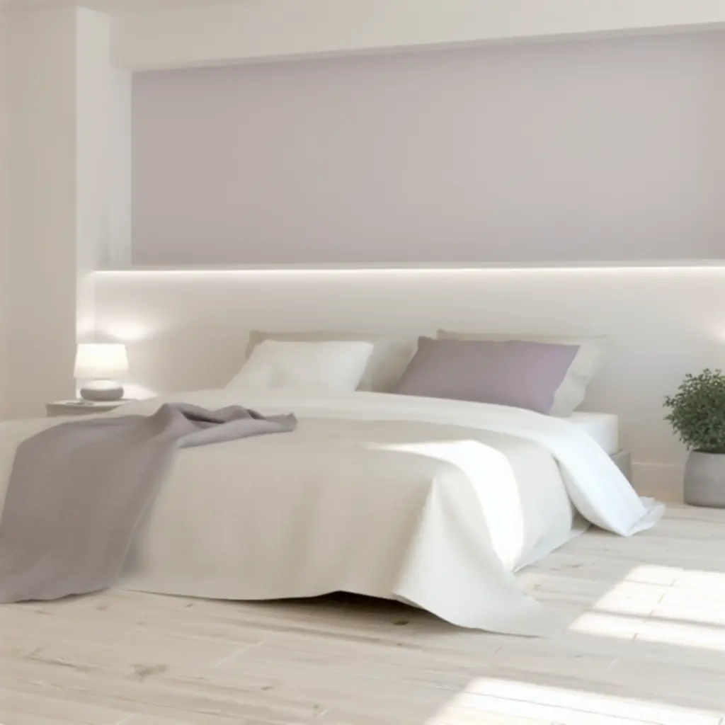 Minimalistyczna sypialnia w spokojnych kolorach z produktami SleepNexo