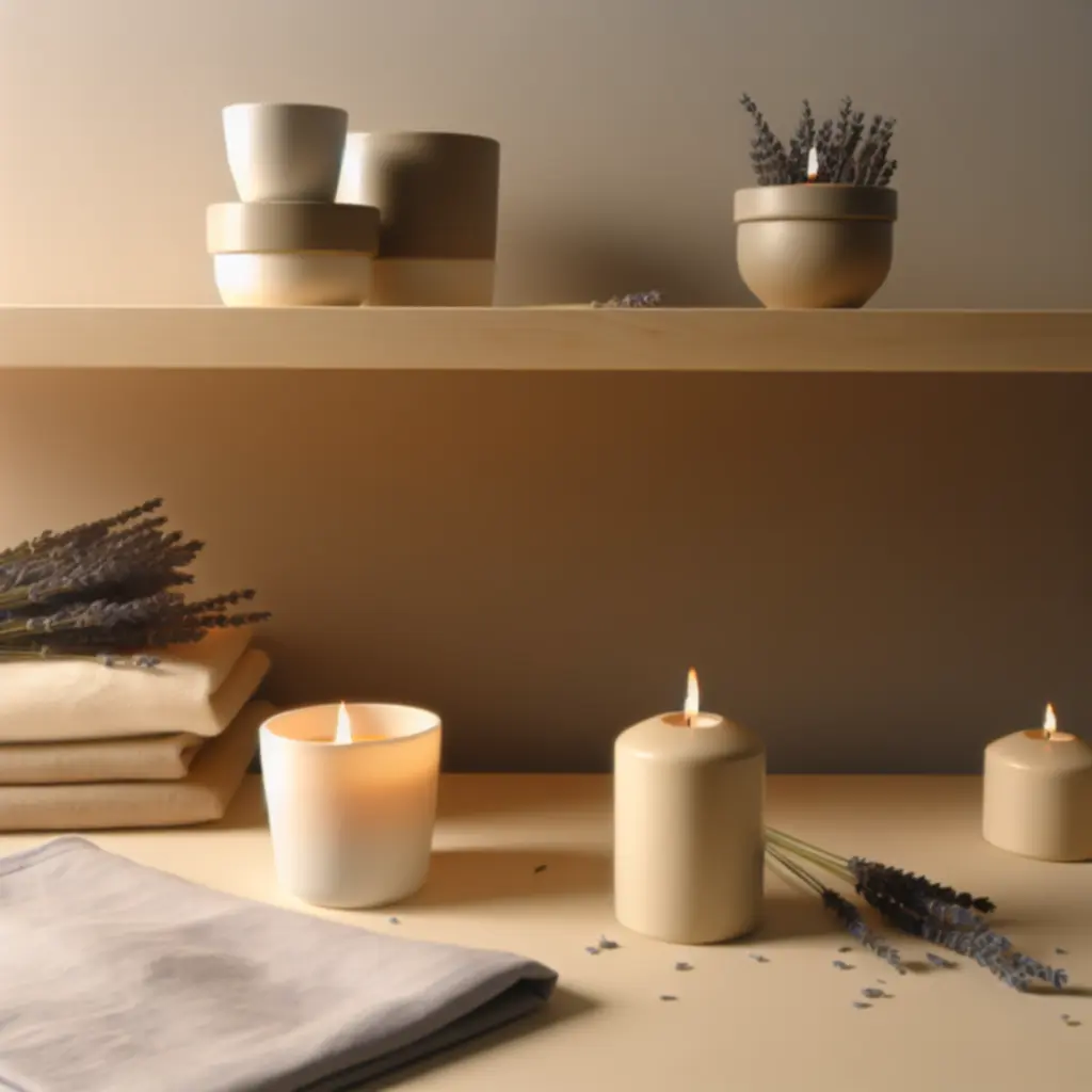 Naturalne świece sojowe SleepNexo ułożone na jasnej półce