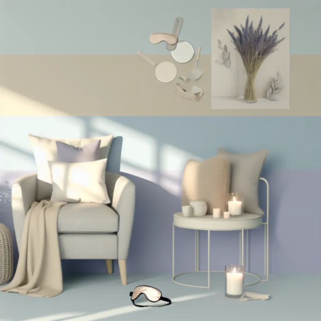 Strefa relaksu SleepNexo z poduszkami, kocem i akcesoriami do spokojnego snu